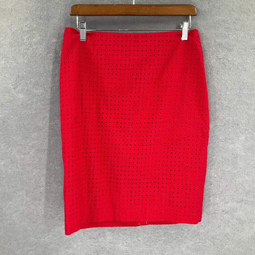 Talbots Skirt Womens Sz 8 Petites Red Eyelet Cotton Knee Length Romantic Boho